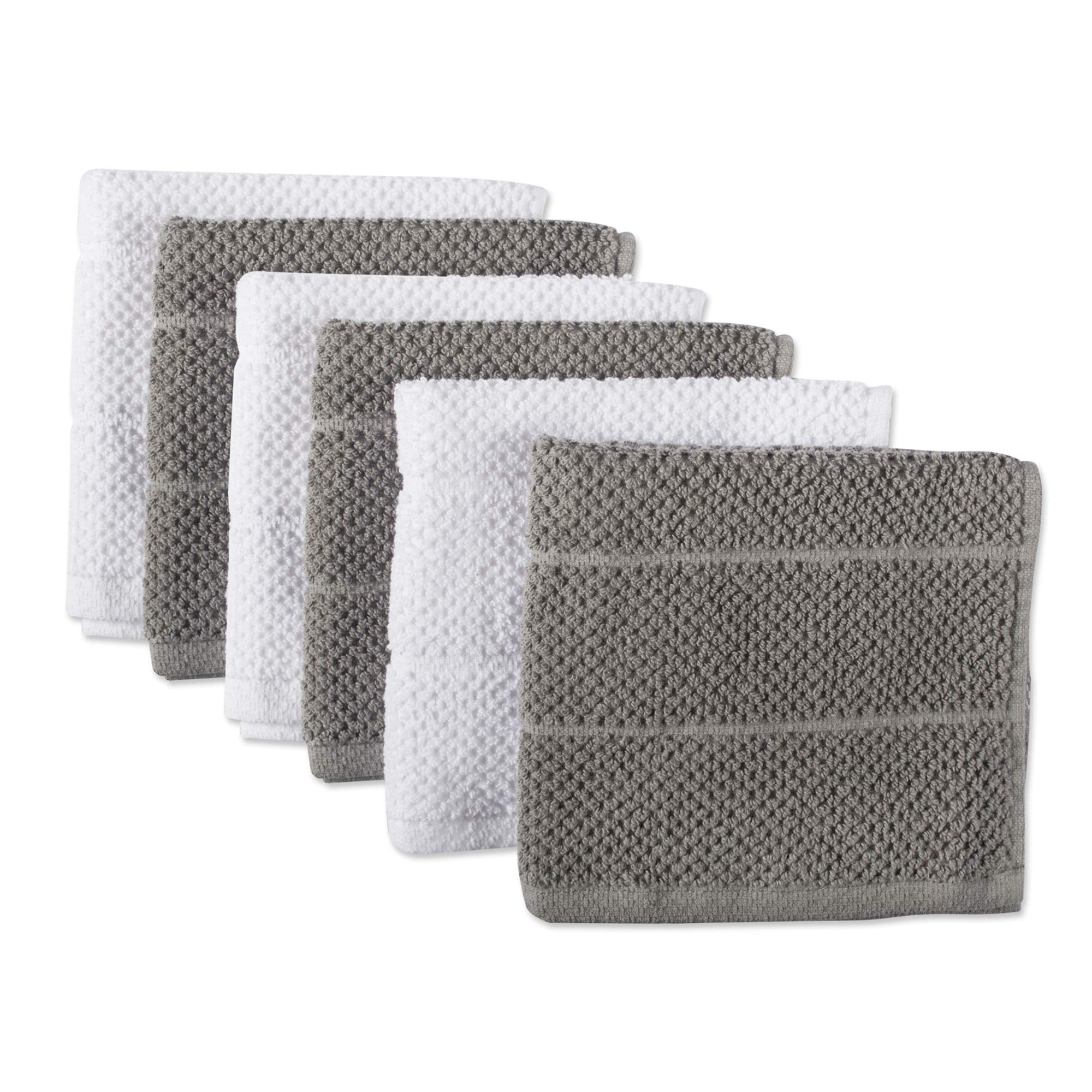 DII 100% Cotton, Ultra-Absorbent, Cleaning, Drying, Everyday Kitchen Basic, Luxury Chef Terry Dishcloth, 12 x 12 Set of 6-Gray