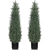 3FT Artificial Topiary Cedar Trees, 2-Pack Realistic Pre-Potted UV Resistant Faux Cypress Plants for Home Porch, Garden, and Entryway Decor