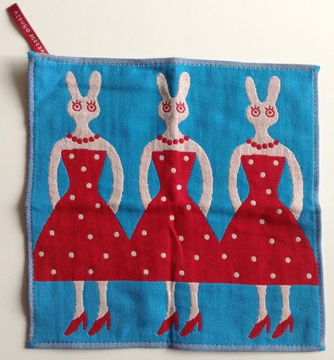 Amazon Co Jp Atsuko Matano マタノアツコ ガーゼ タオルハンカチ うさぎ スカイブルー 赤い服 ホーム キッチン