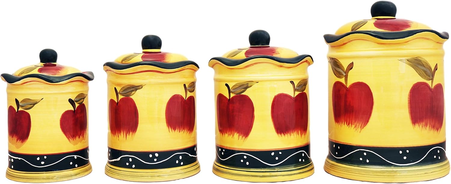 Amazon Com 4 Pc Country Apple Canister Set Country Kitchen