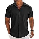 COOFANDY Men's Linen Shirts Short Sleeve Button Down Shirt Casual Beach Summer Shirts Wedding Vacation Shirt