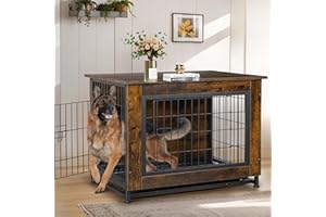 JY QAQA PET JY QAQA Dog Crate Furniture, Wooden Dog Crate Table, Dog's Furniture with Double-Doors, Indoor Dog Kennel, Dog Cage/Brown/XL
