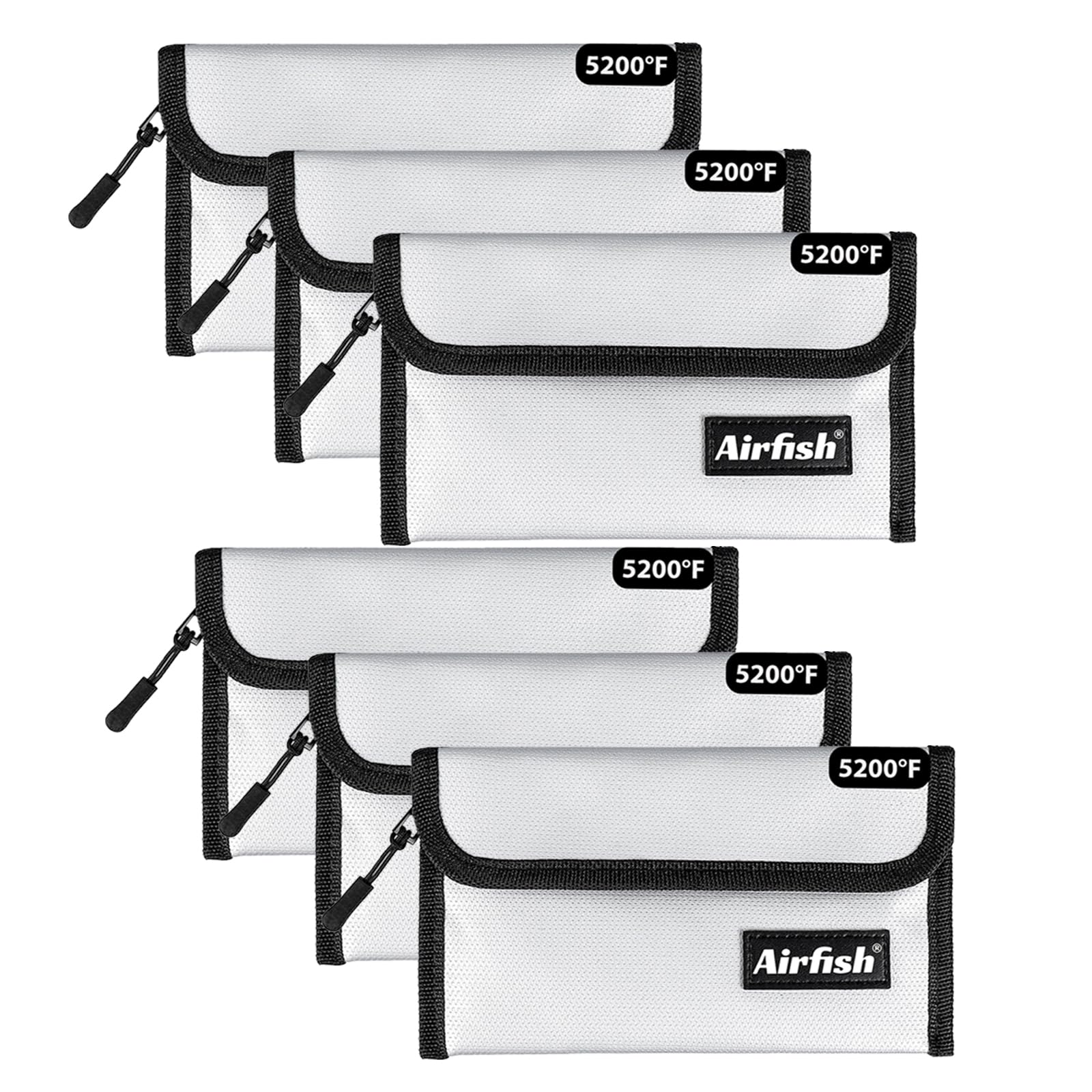 Airfish 6 Pack Fireproof Money Bag, 5 x 8 inches Fireproof Wallet, Waterproof Cash Bag with Zipper, Small Fireproof Cash Bag for Valuables