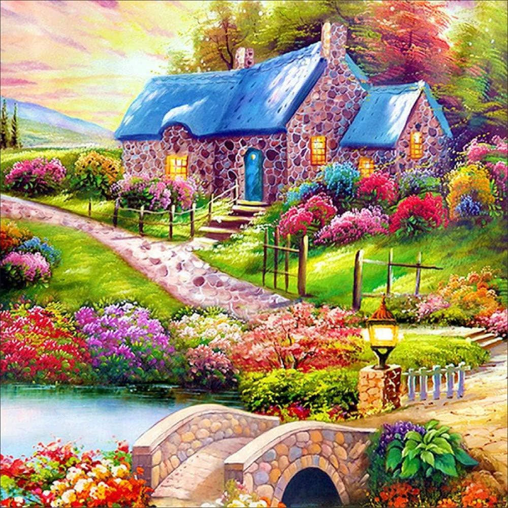 Bloomn 5D Diamond Painting Cottage Morning & Villa Dusk Full Drill by Number Kits for Adults, 2 Pack Village Landscape Paint with Diamonds Art Crystal Rhinestone Embroidery Craft Decor