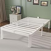 KOSOSO 14 Inch Twin Bed Frames with Metal Gaskets, White Bed Frame Twin Size No Box Spring Needed, Heavy Duty Steel Platform Supprt, Rounded Corner Legs, Reserved Holes, Noise Free, Storage Space