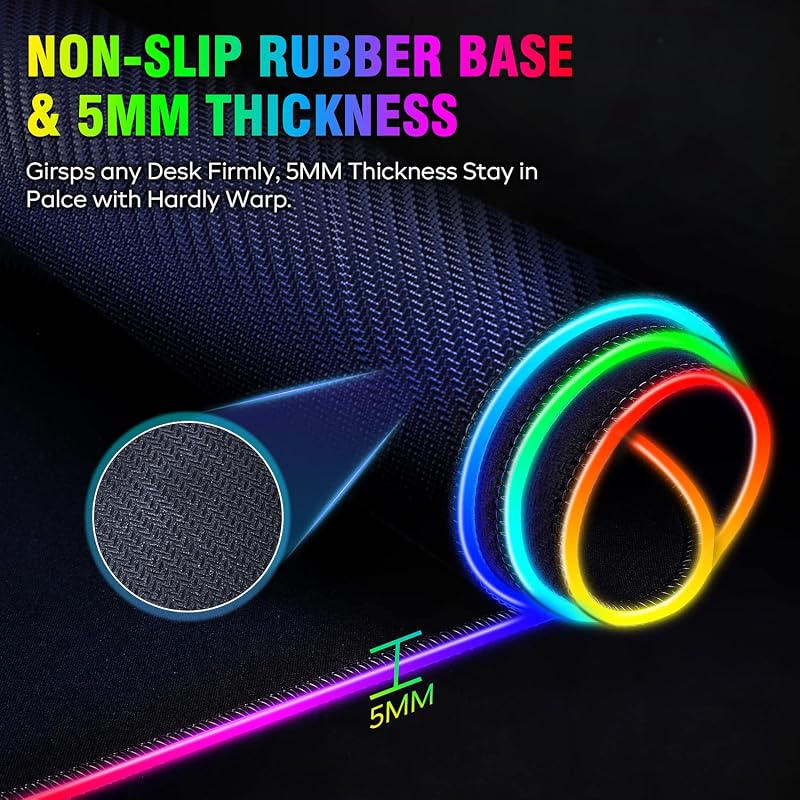 Gaming Mauspad, 12 LED Beleuchtungsmodi RGB Mousepad XXL, 800x300x5mm, Groß Desk Mat Gaming Zubehör mit wasserdichte Oberfläche, 5mm Rutschfester Gummifuß für PC Tastatur