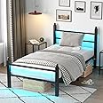 CollaredEagle Twin Bed Frame with Headboard and Footboard,Heavy Duty Steel Slats Support Metal Bed Frame with Charging Station, Black