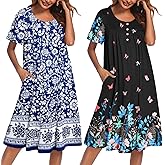 Ekouaer 2 Pack House Dresses for Women with Pockets Short Sleeve Moomoo Nightgown Plus Size Mumu Dress Floral Lounge Dress