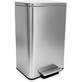 SIMPLI-MAGIC 50 Liter / 13.2 Gallon Soft-Close, Smudge Resistant Trash Can with Foot Pedal and Built in Filter- Stainless Steel, Sleek Finish