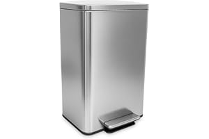 SIMPLI-MAGIC 50 Liter / 13.2 Gallon Soft-Close, Smudge Resistant Trash Can with Foot Pedal and Built in Filter- Stainless Steel, Sleek Finish