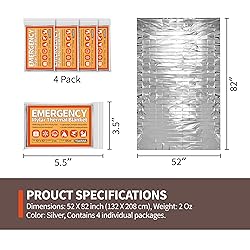 Emergency Mylar Blanket, 4 Pack, Thermal Space