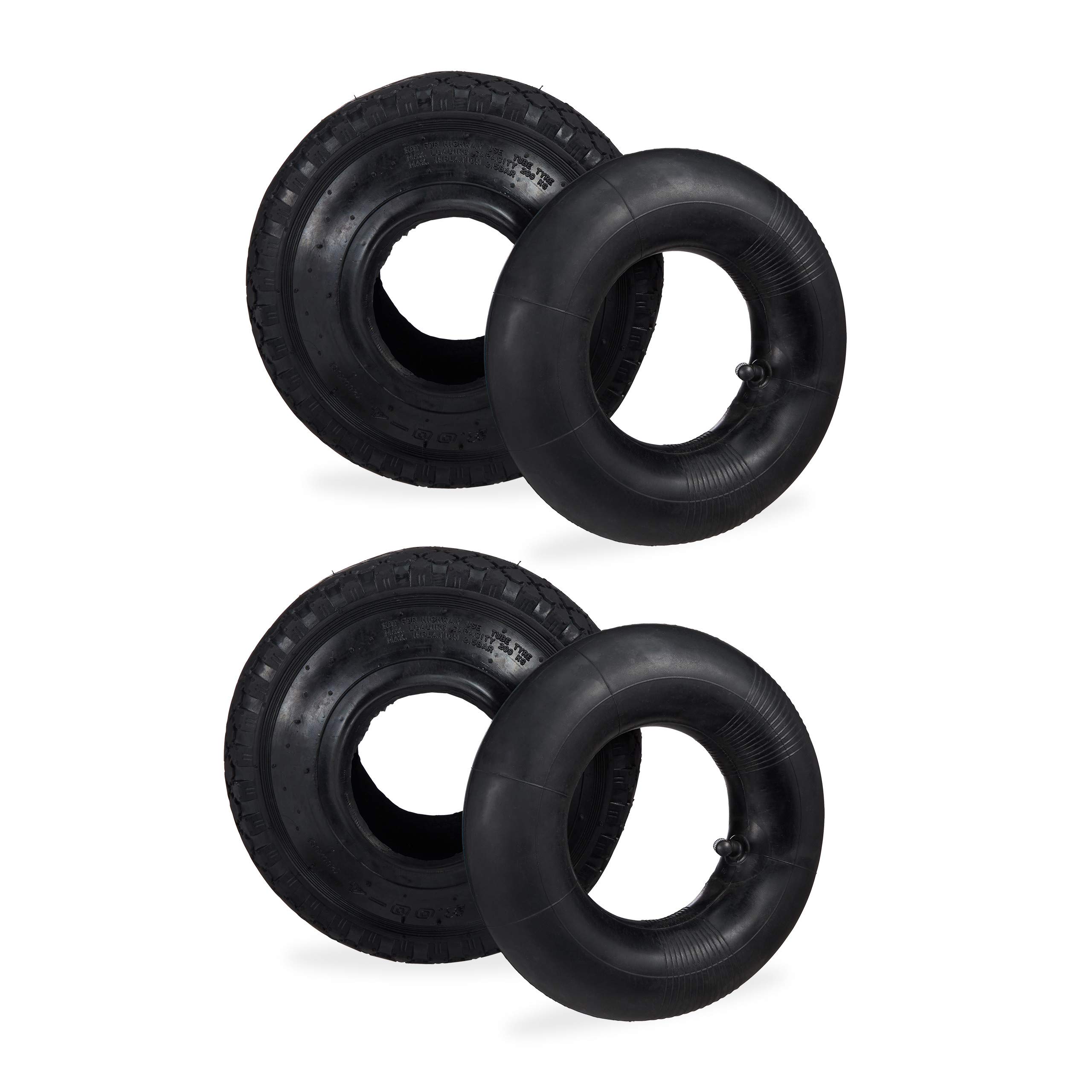 Relaxdays 2x Hand Truck Wheel With Inner Tube, Replacement Wheels 3-4", Hand Trolley, Lug Tread, 125 kg, 260x85mm, Black