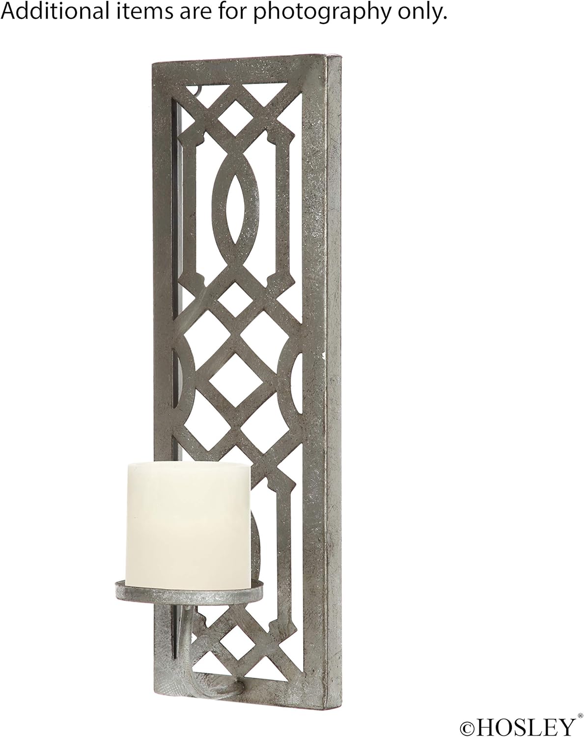 Hosley 16.5" High Iron Wall Pillar Candle Sconce Mid Century Modern Antique Silver Galvanized Finish. Ideal Gift Wedding Special Occasions Home Office Spa Aromatherapy Gardens (Antique Silver): Home & Kitchen