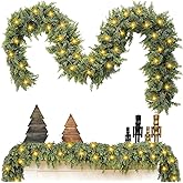 6FT Christmas Cedar Garland Artificial Realistic - Real Touch Christmas Garland with Lights, Soft and Thickness Lifelike Cedar Pine Garland for Fireplace Mantel Table Indoor Outdoor Xmas Decoration