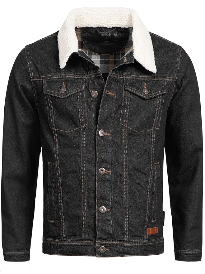 Indicode Herren Jean Denim Jacke Jeansjacke mit Teddykragen Fellkragen