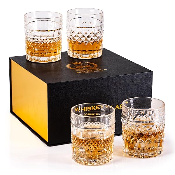 HYGLAZELLE WHISKEY GLASSES SET OF 4 WITH LUXURY...