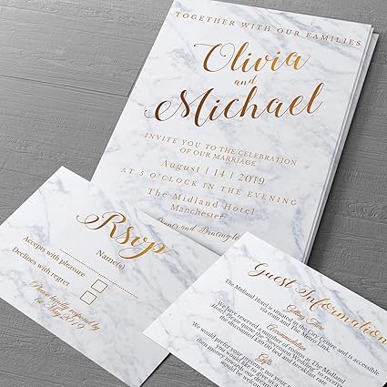 Biglietti D Oro Effetto Marmo Rsvp Per Matrimonio O Inviti Di Nozze Amazon It Casa E Cucina