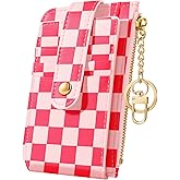 Bistup Credit Card Holder Wallet for Women - Cute Small for Ladies Teen Girls Female Rfid Checkered Plaid Leather Cardholder Wallets Organizer Purse Girly Aesthetic Print Unique Zipper