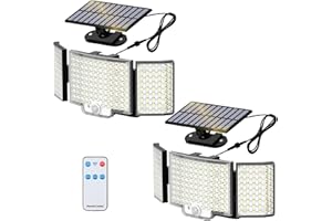 Adiding Solar Lights Outdoor, Bright 212 LEDs Flood Light 270° Wide Angle, Remote Control 3 Modes Motion Sensor Outdoor Lights, Solar Powered Security Light with 16.4 ft Cable for Garage Yard, 2 Pack