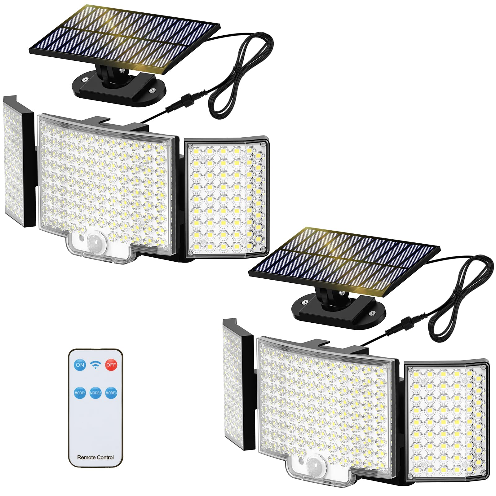 Photo 1 of Adiding Solar Lights Outdoor, Bright 212 LEDs Flood Light 270° Wide Angle, Remote Control 3 Modes Motion Sensor Outdoor Lights, Solar Powered Security Light with 16.4 ft Cable for Garage Yard, 2 Pack