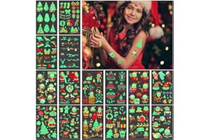 AIRNOGO Luminous Christmas Tattoos for Kids 16 Sheets Glow in the Dark Tattoos for Kids, Cute Kids Tattoos Temporary for Girls Boys, Christmas Glow in the Dark Party Supplies, Christmas Stocking Stuffers Kids