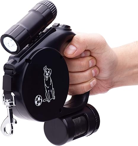 Lifehack Pet Products Retractable Dog Leash With Led Torch Poo Bag Dispenser All In One Lead For Small And Medium Dogs Up To 20kg Black Amazon De Pet Supplies
