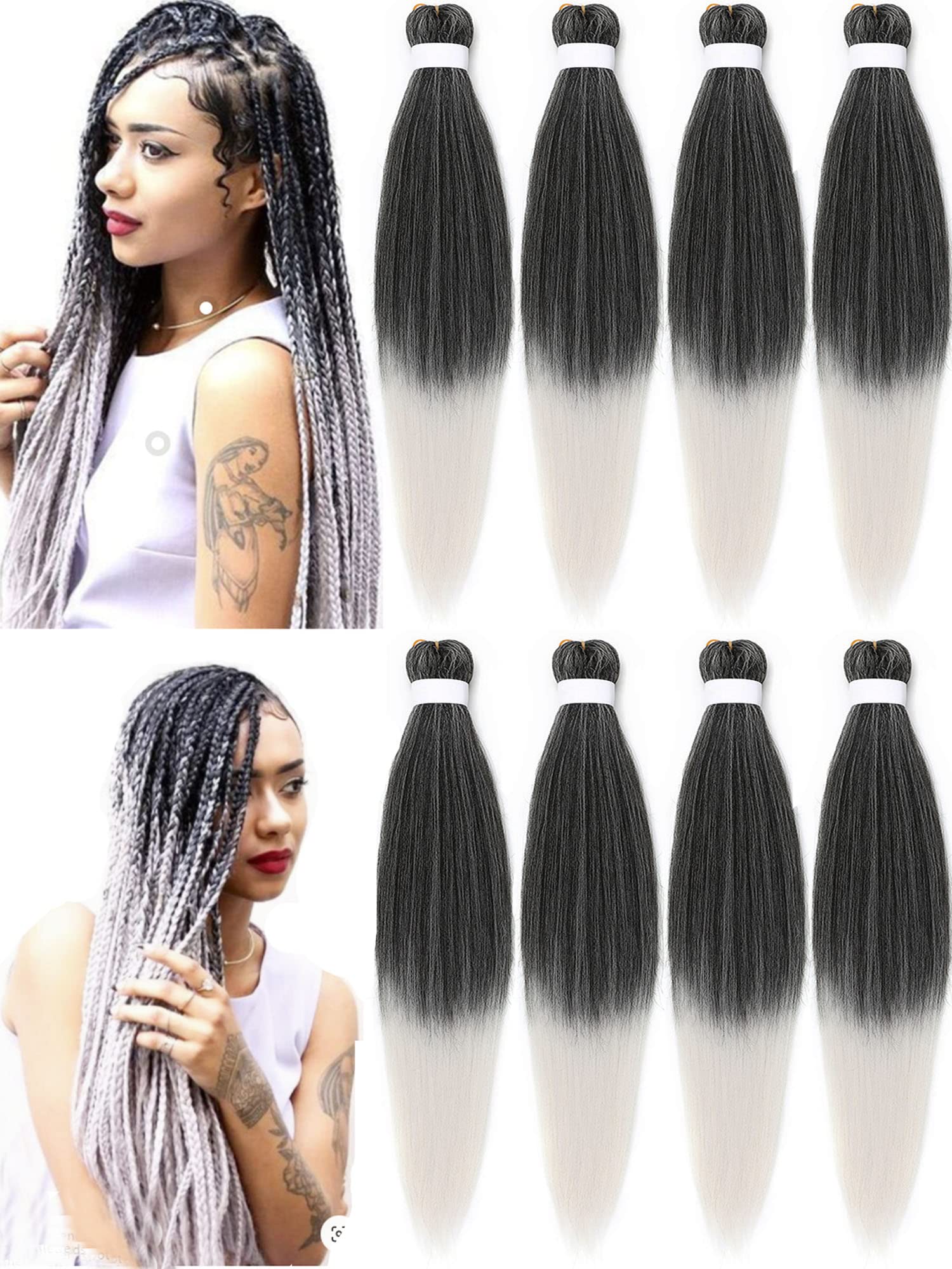 LDMY Pre-stretched Jumbo Braiding Hair-26inch 8pcs/pack 2 Tone Ombre Grey Jumbo Braid for DIY Wigs and Cosplay Hair Braids Synthetic Kanekalon Hair