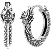 OTXIXTO Dragon/Skull Earrings for Men Women Gothic Huggie Hoop/Stud Earrings Black/Silver/18K Gold Plated 316L Stainless Steel Lightweight Dragon/Skull Jewelry Gifts for Punk Rock Fans