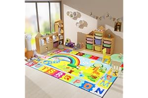 DETUM Kids Rug for Playroom 4x6 ABC Educational Rugs for Kids Learning,Numbers Colour and Alphabet Animal Classroom Rugs Elementary,Soft and Non-Slip Kids Bedroom Rug for Todder Children Nursery,Yellow