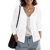 Urban CoCo Women's V-Neck Boho Crochet Cardigan 2025 Summer Lightweight 3/4 Sleeve Open Front Button Down Cover Up