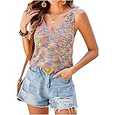 MakeMeChic Women's Crochet Tank Top Tie Dye Hollow Out Sleeveless Summer Shirt Going Out Tops