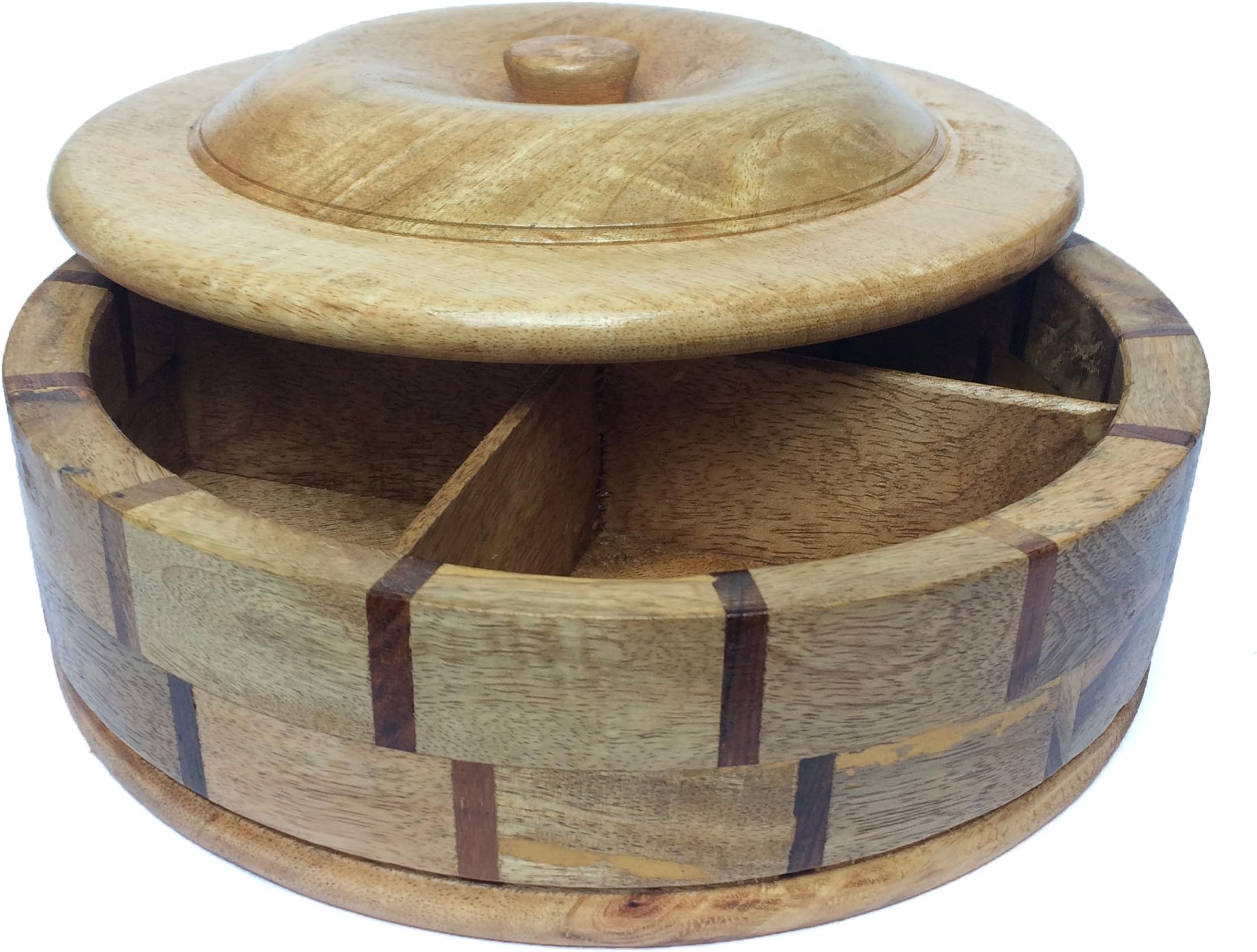 Wooden Dry Fruit/Snacks/Candy/Spice Box for Storage & Serving by NeoTrove | Handmade in Natural Textured Wood | Large (9.5 × 4 inches)
