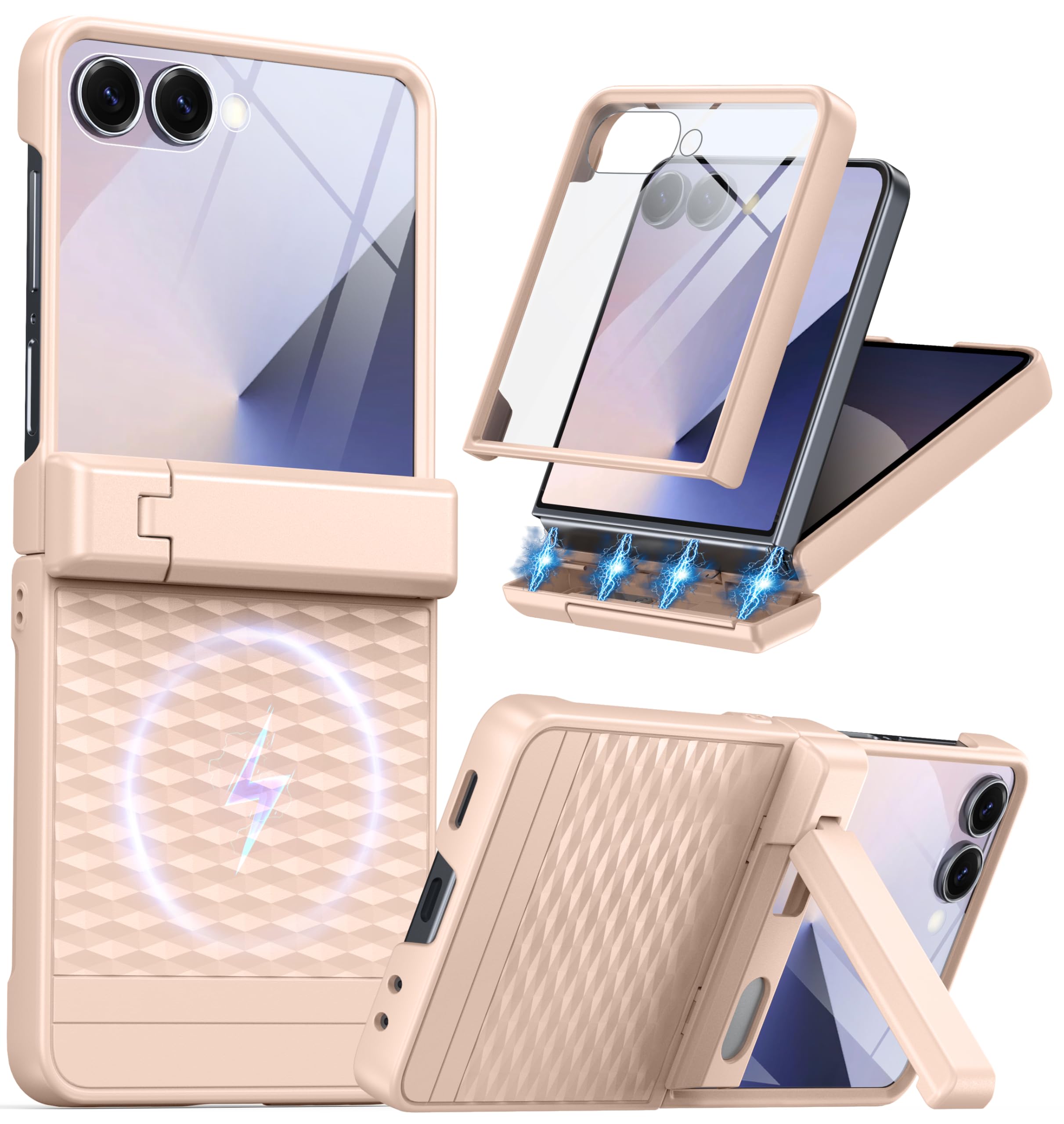 Photo 1 of Magnetic for Samsung Galaxy Z Flip 7 Case [Hinge Protection?Kickstand][Compatible with MagSafe][Built-in Screen Protector] Full-Body Military Protection Phone Case for Samsung Z Flip 7 Gold