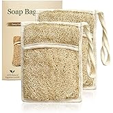 Soap Bag Made from Natural Egyptian Loofah, Luxury Exfoliating Soap Saver Bar Soap Pouch with Rich Foam, Rough Texture, Quick Drying, Long Hanging Loop for Shower &amp; Travel (2 Pack)