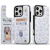 ZCDAYE for iPhone 16 Pro Wallet Case with Card Holders,PU Leather Double Magnetic Clasp Kickstand Trendy Girly Women Case for iPhone 16 Pro,Purple Flowers