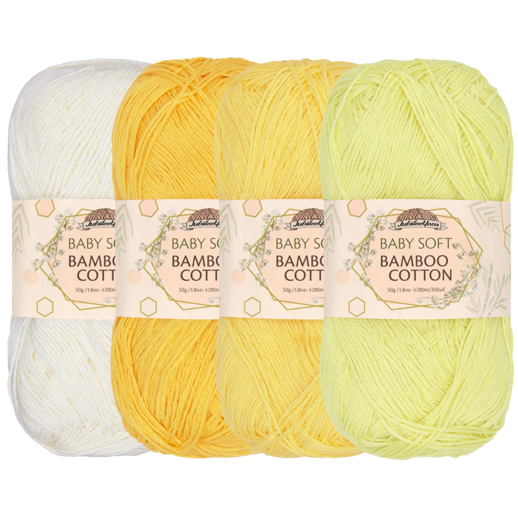 JubileeYarn Baby Soft Bamboo Cotton Yarn - 50g/Skein - Shades of Yellow - 4 Skeins