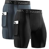 Niksa 2/4 Pack Compression Shorts Men with Pocket, Spandex Running Shorts Sport Athletic Workout Performance Underwear