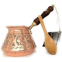 The Silk Road Trade - ACI Series (Small) - Thickest Solid Engraved Copper Turkish Greek Arabic Coffee Pot / Stovetop…