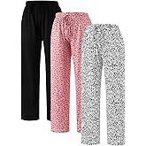 Ullnoy 3 Pack Women's Soft Pajama Lounge Pants with Drawstring & Pockets Pajamas Bottoms for Women Comfy Pj Sleep Bottoms