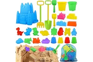 Beach Toys, Sandbox Toys 28Pcs Kids Sand Play Set, Giant Castle, Dinosaur Molds with Collapsible Buckets, Shovels & Rakes, So