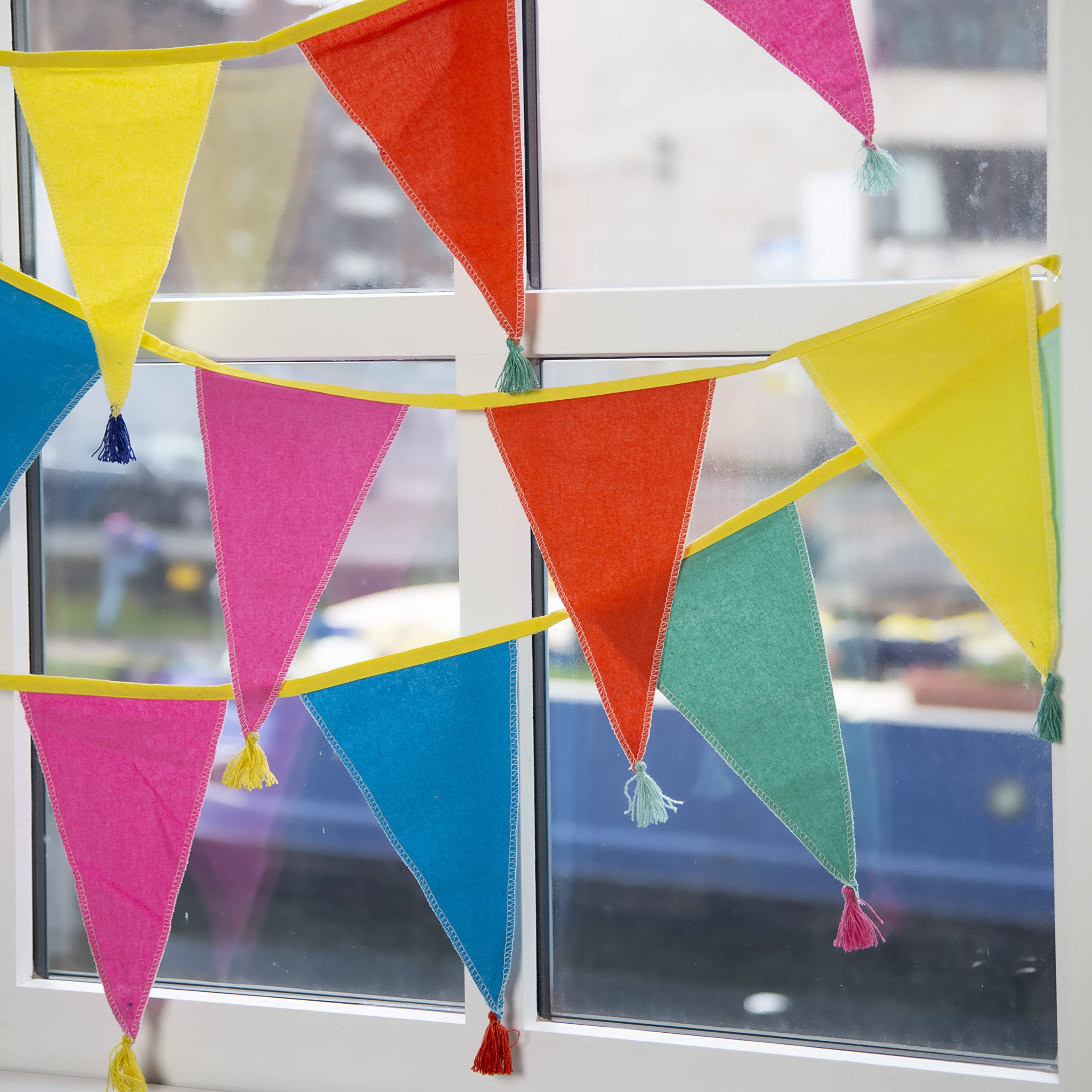 Talking Tables Fabric Rainbow Bunting with Tassels -3m |Triangle Flag Pennant Garland,100% Cotton,Home Décor for Kid's Bedroom,Nursery Accessories, Indoor Outdoor Birthday Party Decorations,Festival