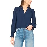 CeCe Long Sleeve Half Placket Smocked Top