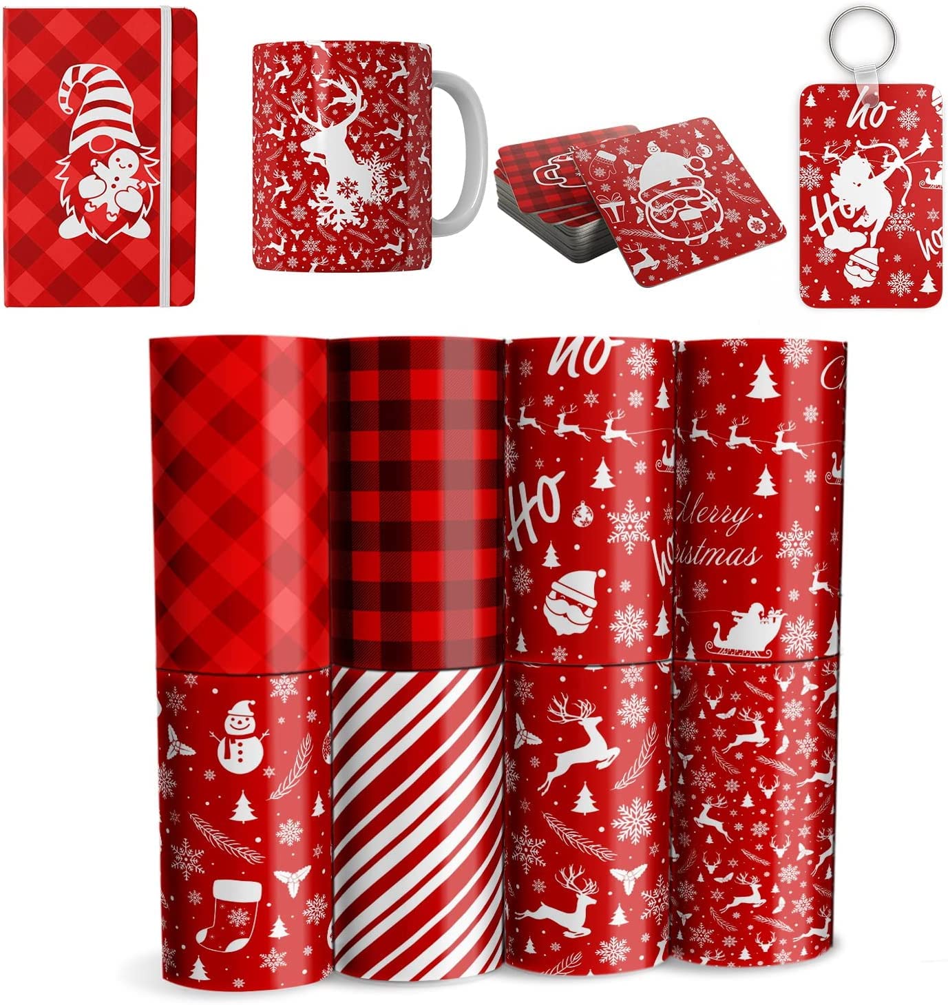 Christmas-Elk-Insoluble Transfer Sheets-12"x4.5"Sublimation Paper for T-Shirts Mugs Bags,8 Sheet