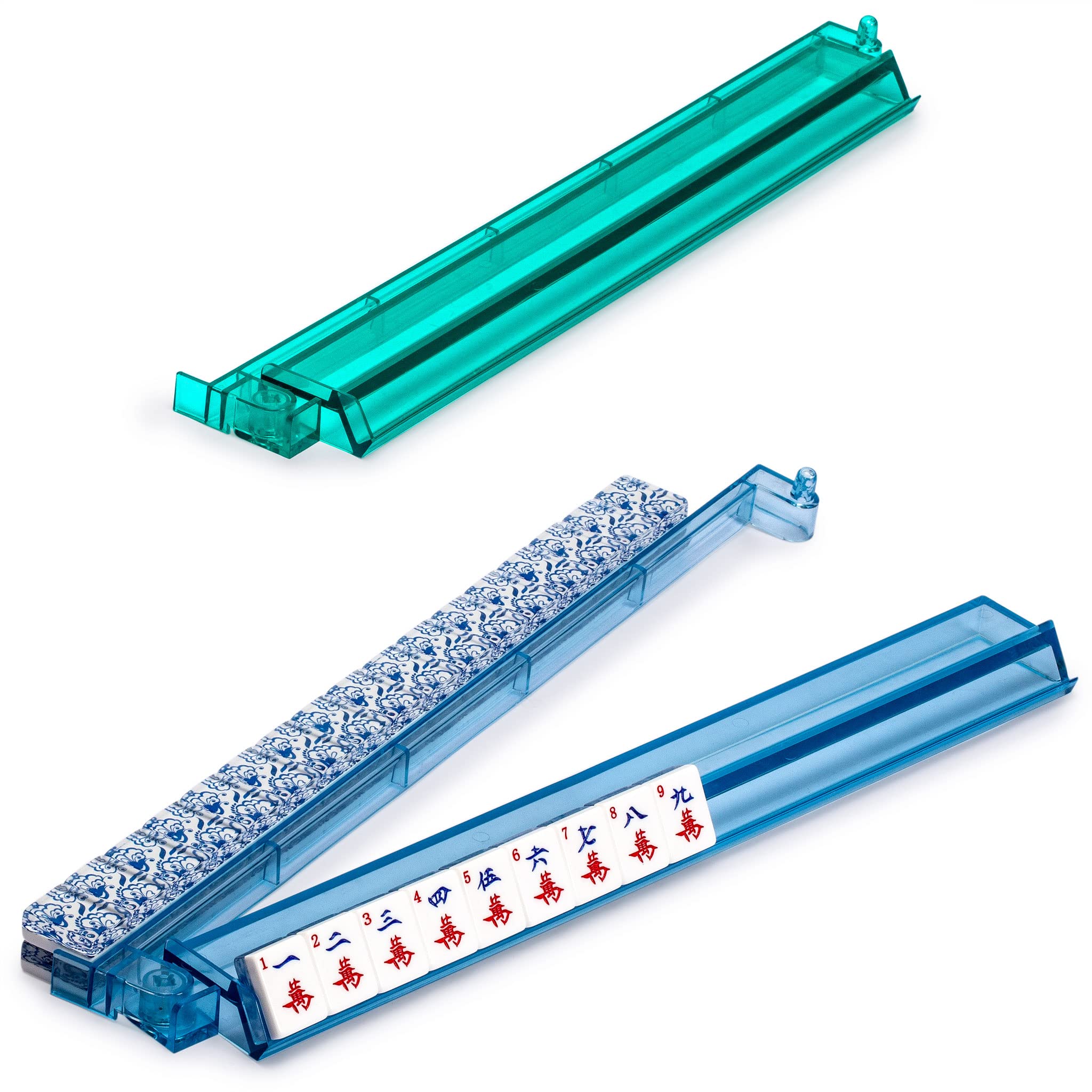 Yellow Mountain Imports American Mahjong Set, Chinoise II with Floral Blue Soft Case - All-in-One Racks with Pushers, Wright Patterson Betting Coins, Dice, & Wind Indicator