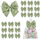 LiBongTa 4 Inch Sage Green Gift Bow Satin Ribbon Bows for Crafts, Pre-Tied Bows, Twist Tie Bow for Treat Bags, Premade Decorative Bow, Wrapping Bows for Presents, Wedding, Baby Shower-24 Counts