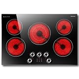 30 Inch Electric Cooktop Karienvir, 5 Burner Cooktop 8500W Built-in Electric Stove Top, Anti-slip Knob & Touch Control, Dual-Ring Burner, 30" Safety Lock, Timer, 220V Hardwired
