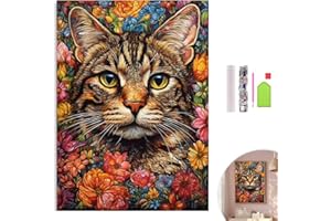 KICHANG Flower Cat Diamond Painting Kits,5D Diamond Painting Diamond Art,Round Full Drill Diamond Art Kits Diamond Dots Crafts for Home Decor Gift-12x16in