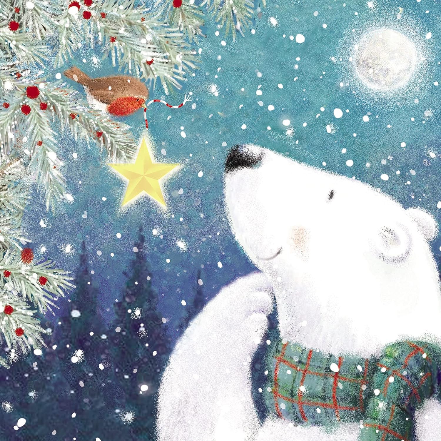 GBCC Charity Christmas Cards - Pack of 6 Premium Festive Christmas Greeting Cards with Envelopes - Cute Festive Polar Bear & Robin - Supporting UK Charities