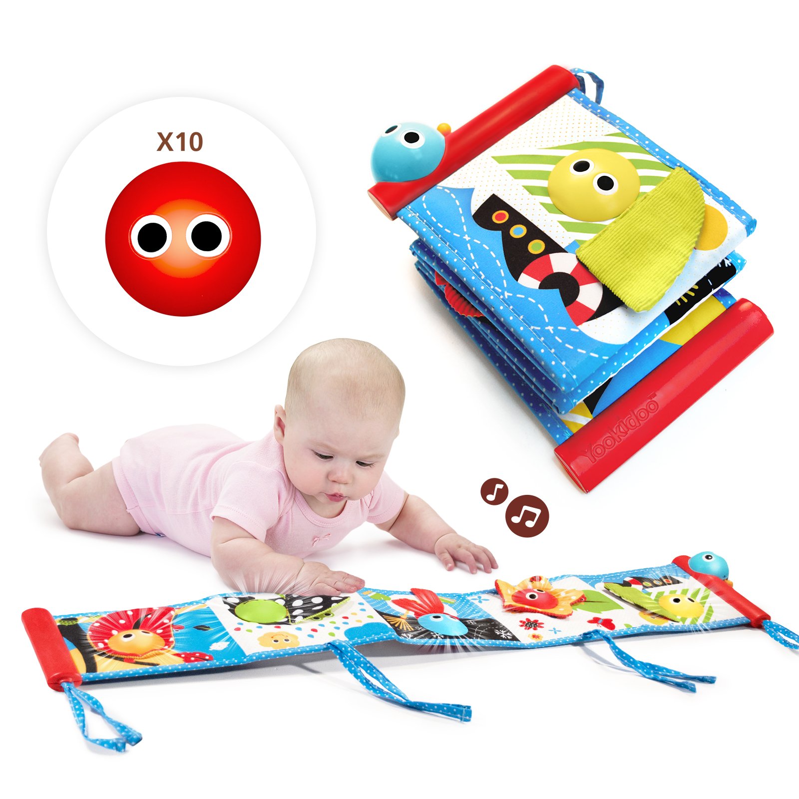 Yookidoo First Soft Cloth Baby Book - Lights and Music (0 to 12 months). Essential Toy for Infant and Newborn's Playmats Promotes Sensory Development and Tummy-Time Training