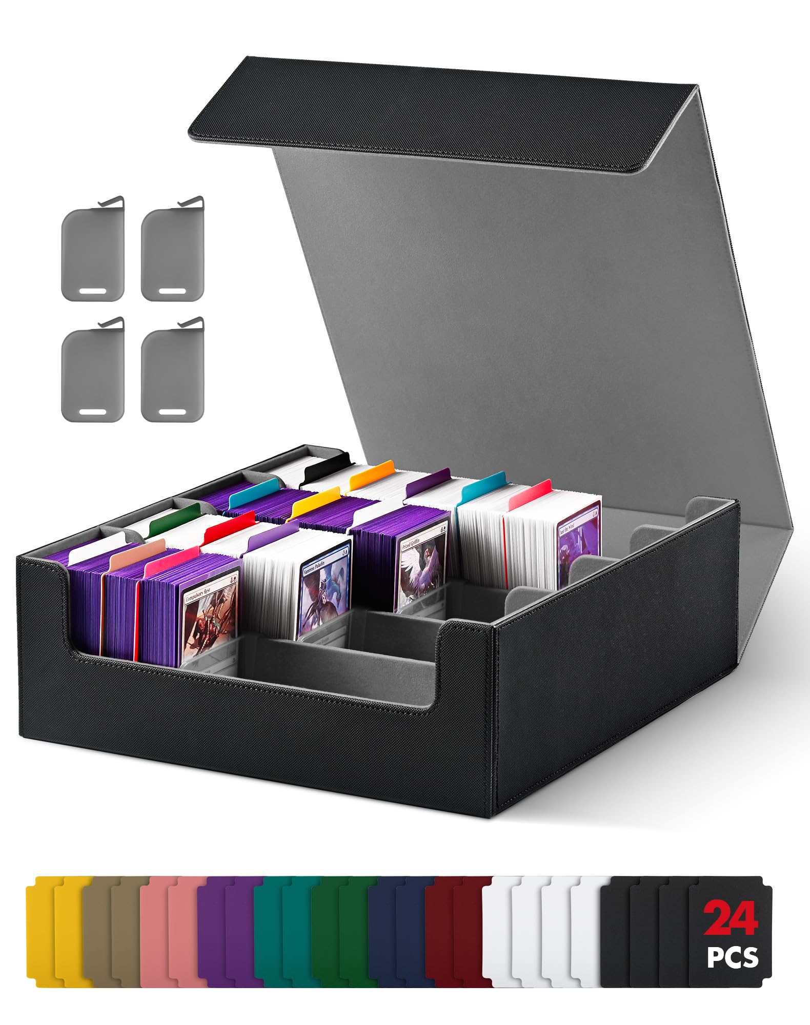 UAONO Card Storage Box for Trading Cards, 2400+ MTG Commander Deck Box With 24pcs Colorful Divider, Card Case Fits for Magic TCG PTCG Game Cards(Black&Gray)